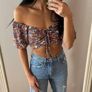 floral front tie crop top